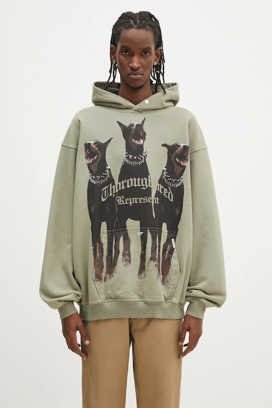 Бавовняна кофта Represent Thoroughbred Hoodie надрук зелений MLM41134.066