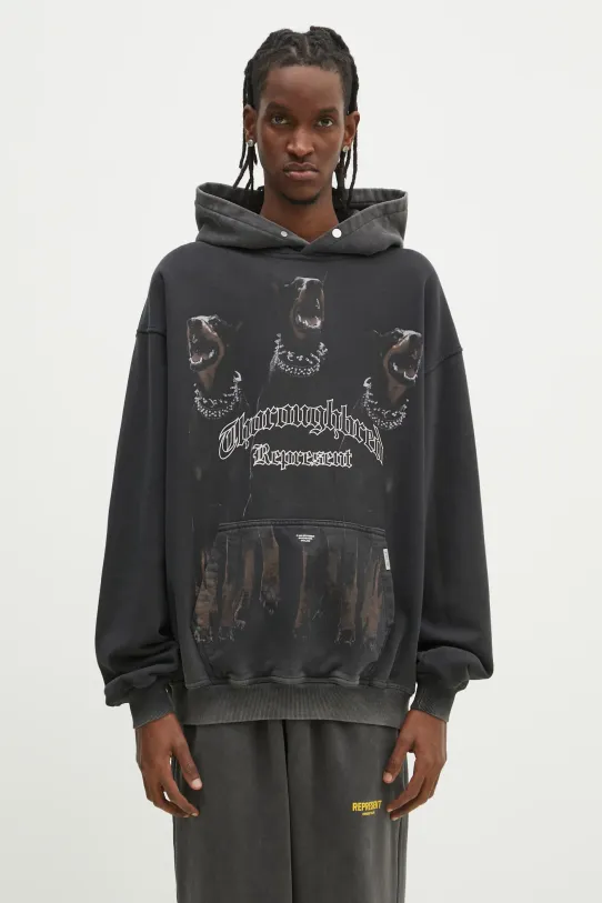 Bavlněná mikina Represent Thoroughbred Hoodie potisk šedá MLM41134.003