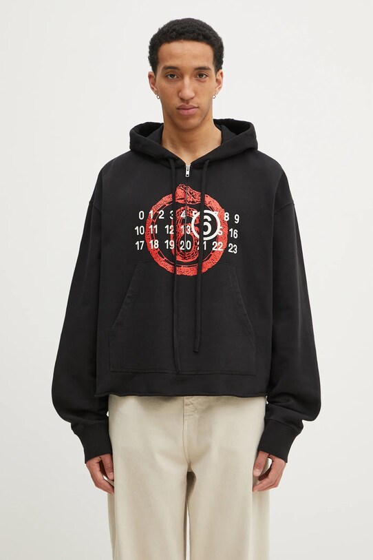 Хлопковая кофта MM6 Maison Margiela с капюшоном чёрный SH2GU0017