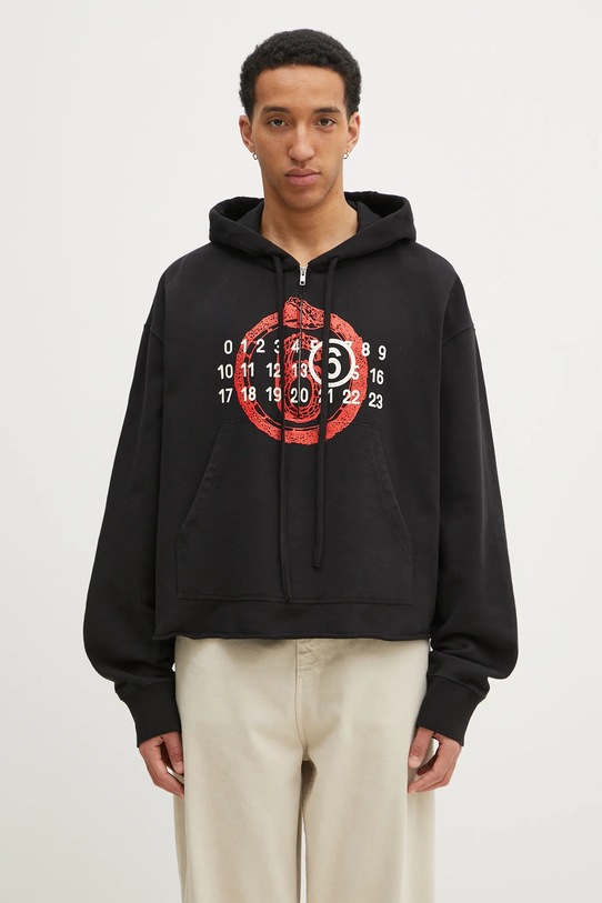 Бавовняна кофта MM6 Maison Margiela з капюшоном чорний SH2GU0017