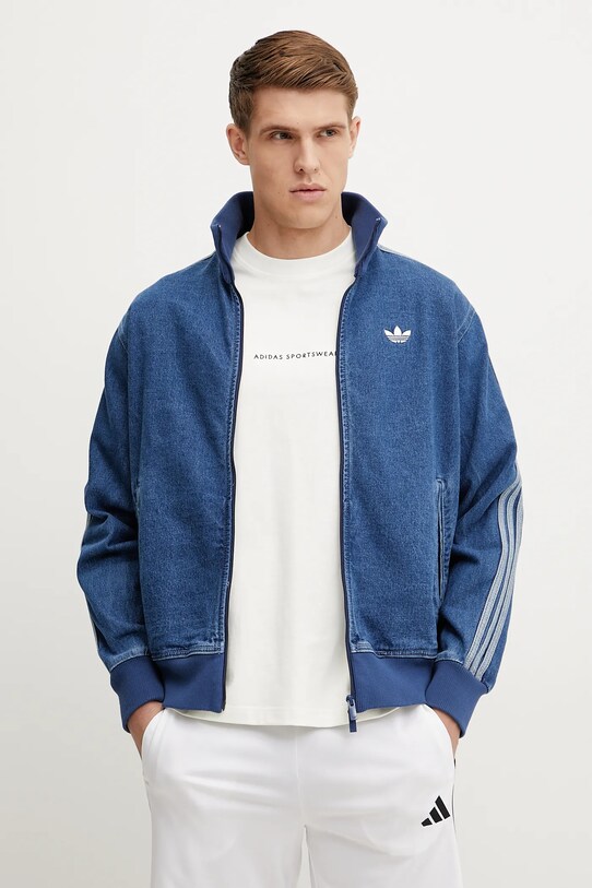adidas Originals hanorac din denim Adicolor Denim Firebird Track Top neizolat albastru JC6233