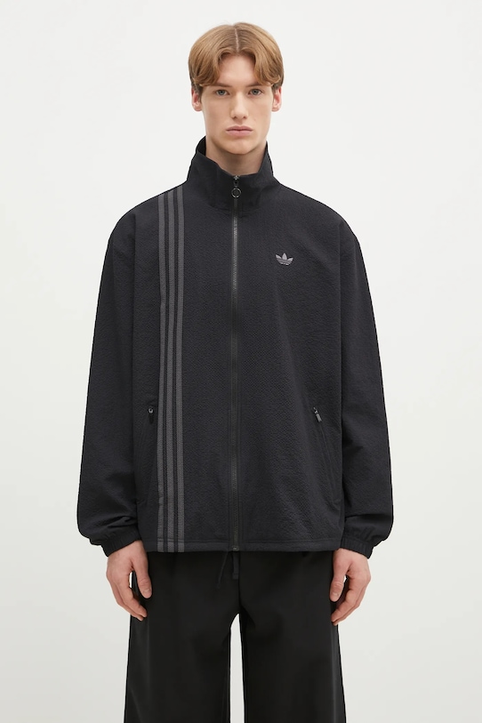 Μπλούζα adidas Originals Fashion Seersucker Firebird Track Top με ελαστάν μαύρο JC7416