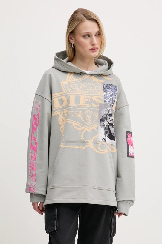 Diesel bluza bawełniana S-BAXT-HOOD-R1 SWEAT-SHIRT nadruk szary A16171.0BMBJ