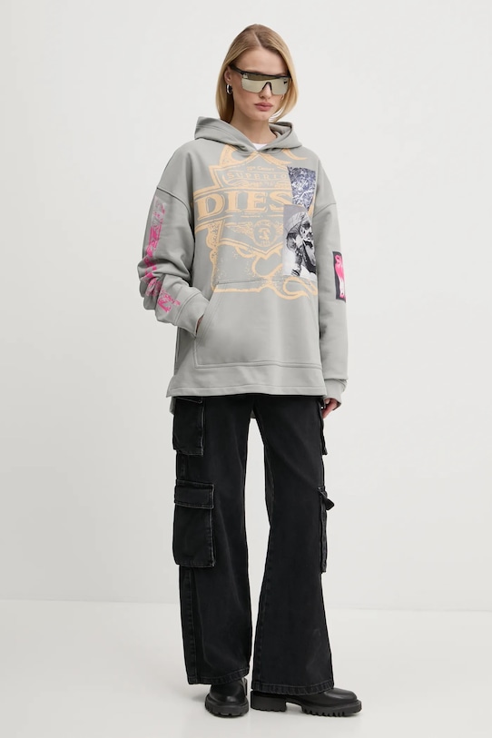 Diesel bluza bawełniana S-BAXT-HOOD-R1 SWEAT-SHIRT A16171.0BMBJ szary SS25