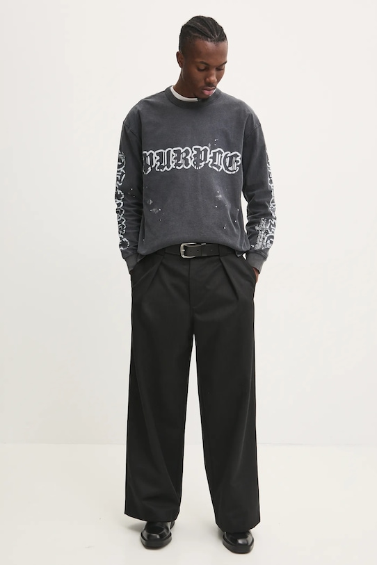 Βαμβακερή μπλούζα με μακριά μανίκια PURPLE BRAND TEXTURED JERSEY LS TEE P204.JWGW125 γκρί SS25