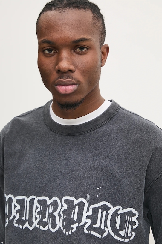 Βαμβακερή μπλούζα με μακριά μανίκια PURPLE BRAND TEXTURED JERSEY LS TEE γκρί P204.JWGW125