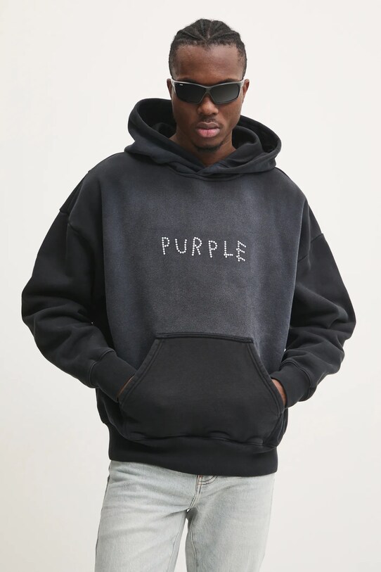 PURPLE BRAND pamut melegítőfelső HWT FLEECE PO HOODY pamut szürke P401.HBSS125