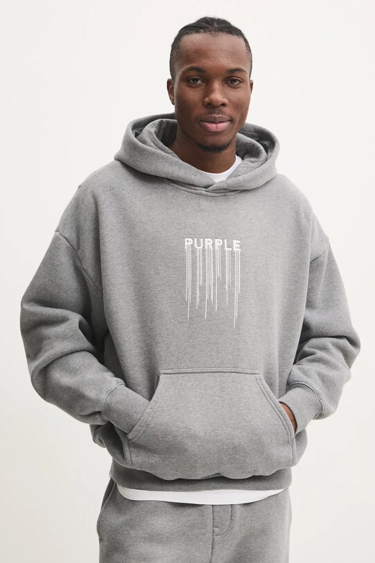 PURPLE BRAND bluza bawełniana HWT FLEECE PO HOODY nadruk szary P401.HMHT125