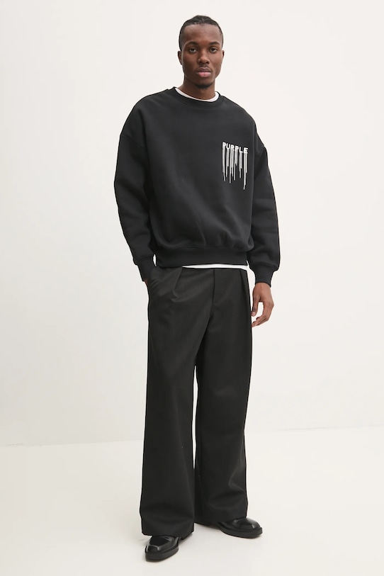 PURPLE BRAND hanorac de bumbac HWT FLEECE CREWNECK P402.HBWD125 negru SS25