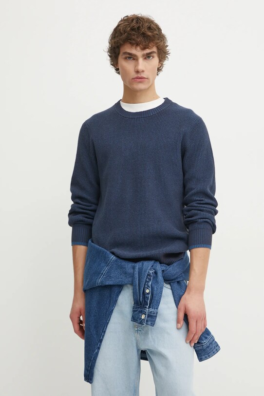 Marc O'Polo sweter z domieszką wełny okrągły granatowy 431516060368