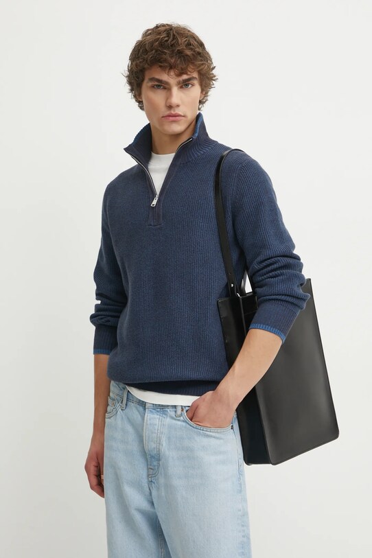 Marc O'Polo sweter z domieszką wełny zapinany granatowy 431516060370