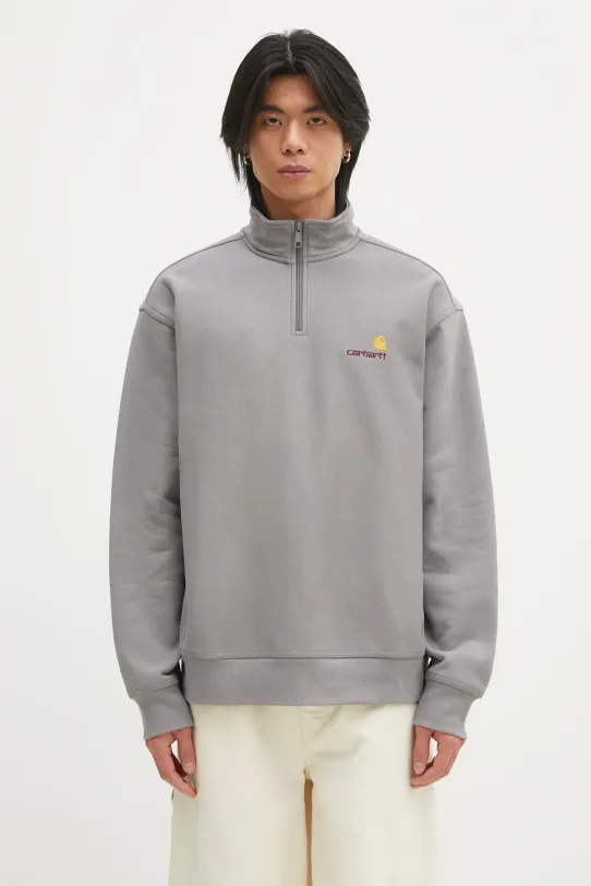 Carhartt WIP felpa Half Zip American Script Sweat semplice grigio I027014.2LRXX