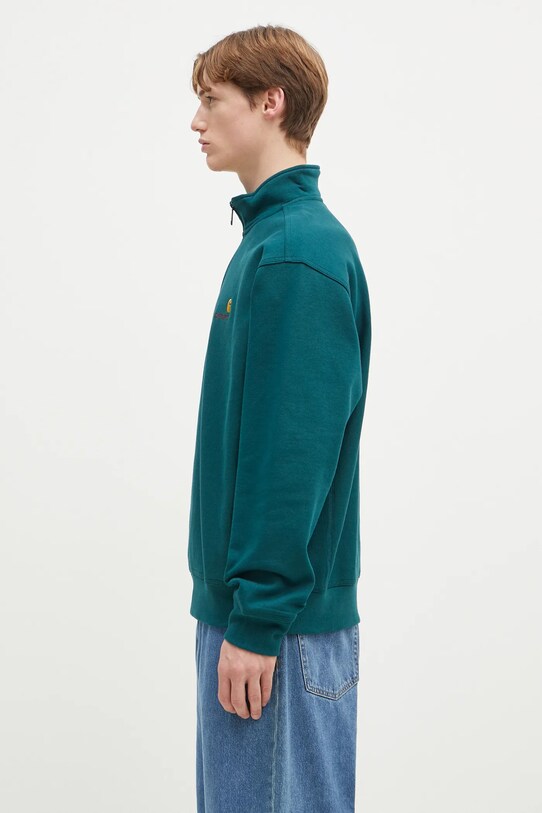 Суичър Carhartt WIP Half Zip American Script Sweat I027014.2M1XX тюркоазен SS25