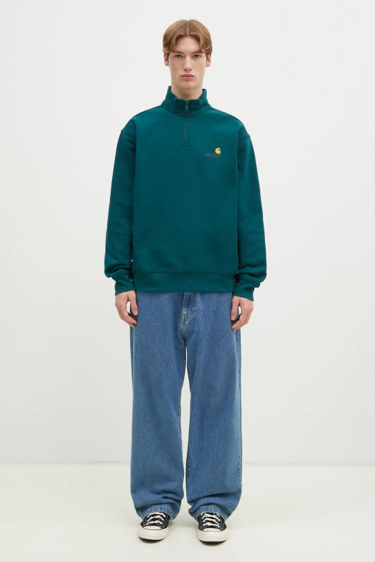 Суичър Carhartt WIP Half Zip American Script Sweat тюркоазен I027014.2M1XX