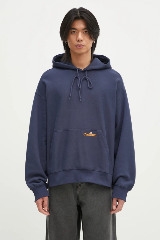 Carhartt WIP bluza bawełniana Hooded Label Script Sweat z kapturem niebieski I034430.01XX