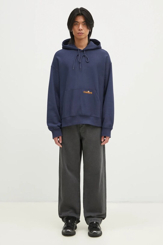 Carhartt WIP bluza bawełniana Hooded Label Script Sweat I034430.01XX niebieski