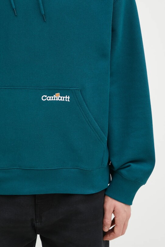 Бавовняна кофта Carhartt WIP Hooded Label Script Sweat бірюзовий I034430.2M1XX