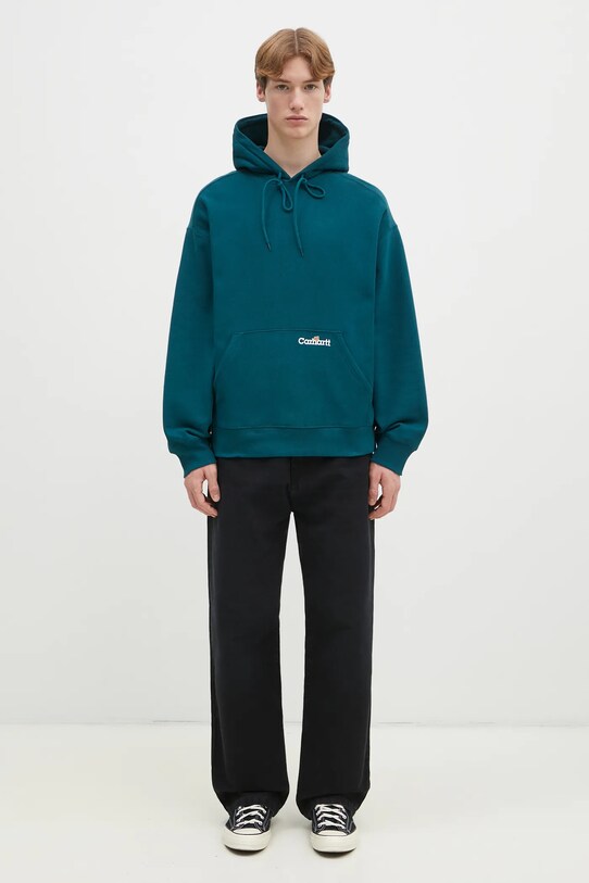 Бавовняна кофта Carhartt WIP Hooded Label Script Sweat I034430.2M1XX бірюзовий
