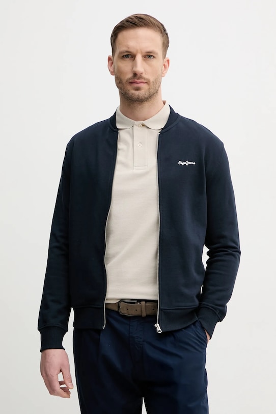 Bavlněná mikina Pepe Jeans DUKE BOMBER bez kapuce námořnická modř PM582836