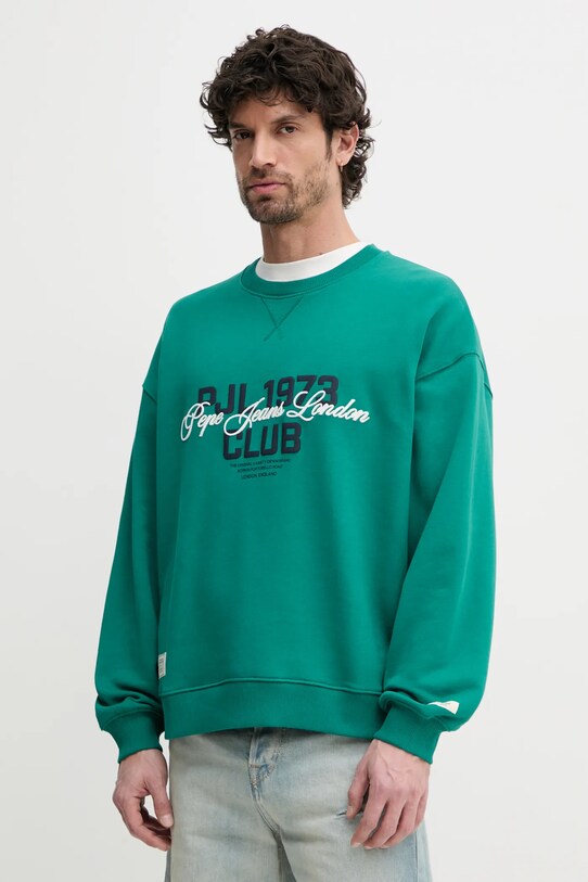 Pepe Jeans hanorac de bumbac TALBOT CREW imprimeu verde PM582847