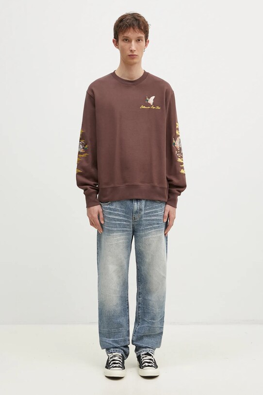 Billionaire Boys Club hanorac de bumbac Duck Embroidered Crewneck B24441.. maro