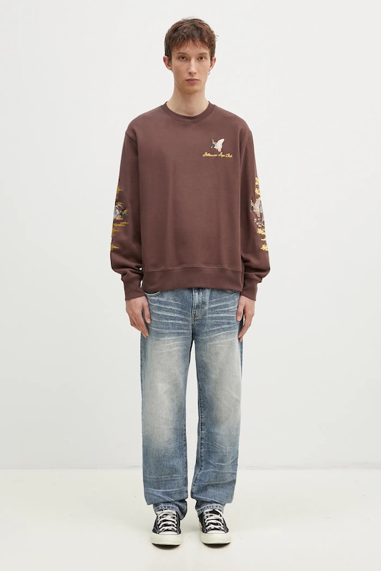 Billionaire Boys Club pamut melegítőfelső Duck Embroidered Crewneck B24441.. barna
