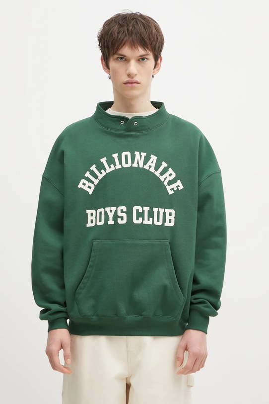 Billionaire Boys Club hanorac de bumbac Stand Collar Sweatshirt print verde B24444