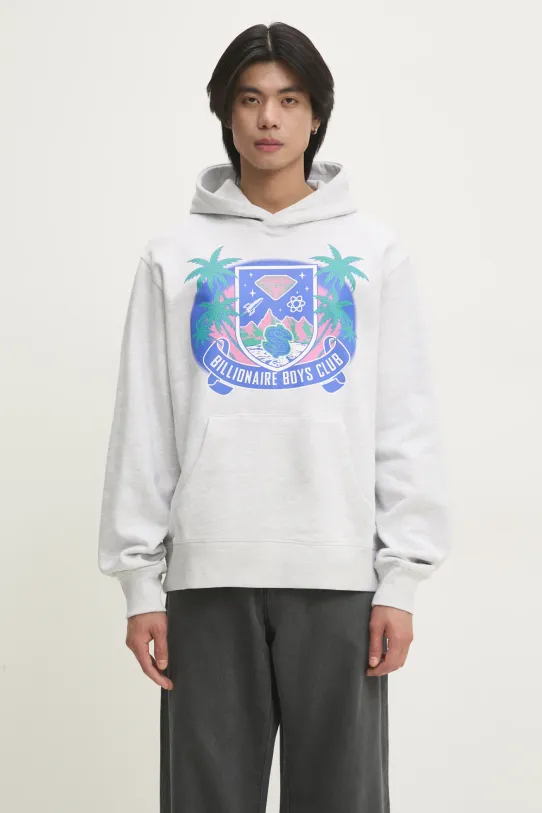 Billionaire Boys Club felpa in cotone Tropical Crest Popover Hood sovrastampa grigio B24447