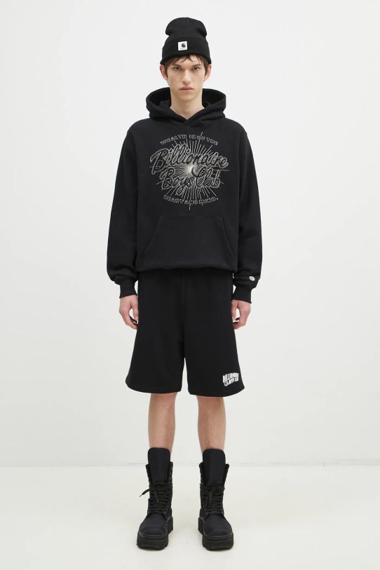 Bavlněná mikina Billionaire Boys Club Script Logo Chainstitch Popover Hood B24448 černá