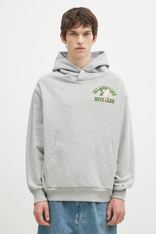 Billionaire Boys Club hanorac de bumbac Duck Varsity Embroidered Popover Hood imprimeu gri B24451