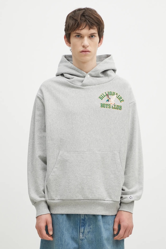 Billionaire Boys Club hanorac de bumbac Duck Varsity Embroidered Popover Hood imprimeu gri B24451