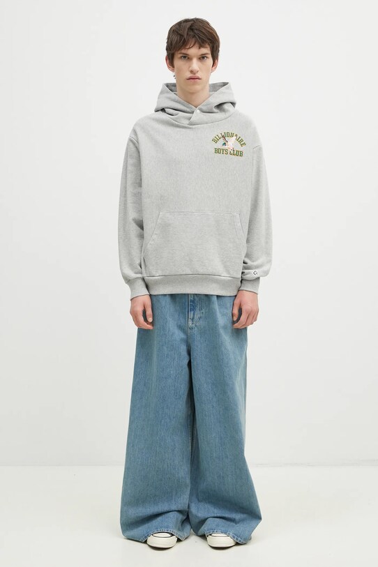Хлопковая кофта Billionaire Boys Club Duck Varsity Embroidered Popover Hood B24451 серый