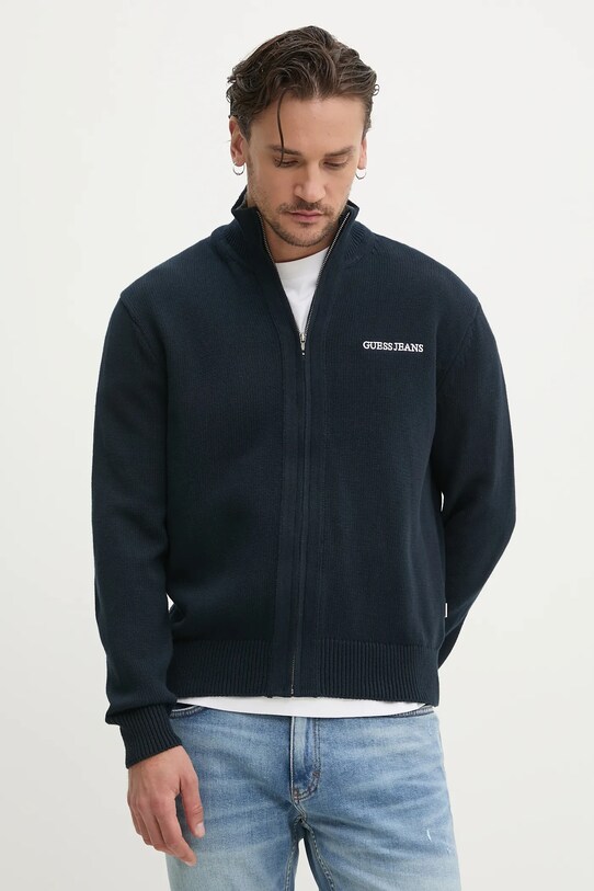 Бавовняний кардиган Guess Jeans аплікація темно-синій M5RR30.Z3HM1