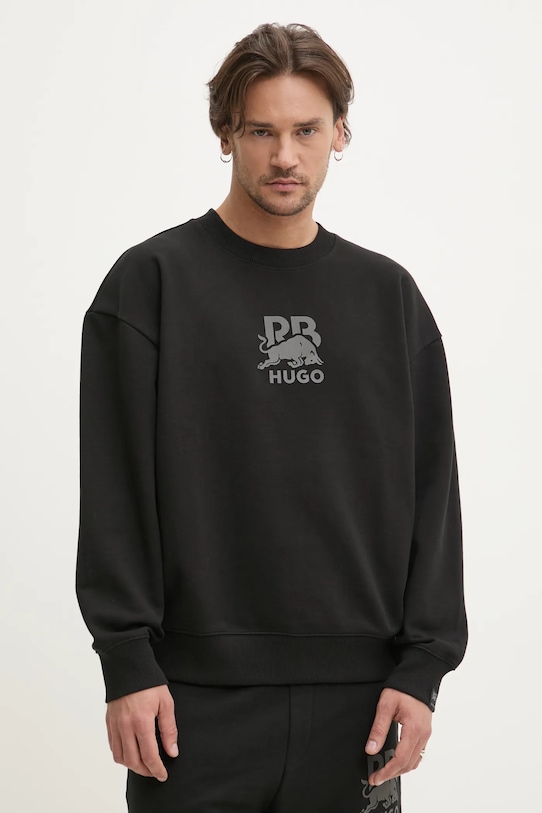 HUGO bluza bawełniana x RACING BULLS nadruk czarny 50542806