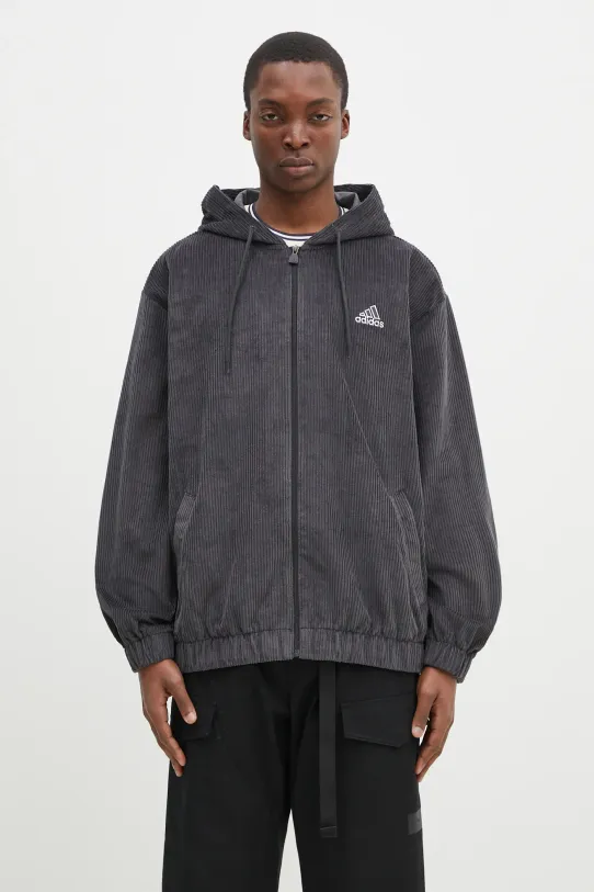 Menčestrová mikina adidas Originals Cord Hoodie jednofarebný sivá JD5393