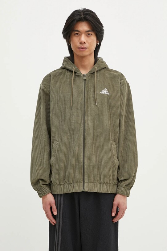 Вельветовая кофта adidas Originals Cord Hoodie с капюшоном зелёный JD5394