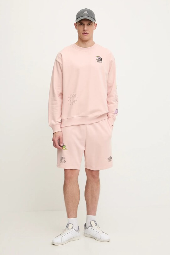 Памучен суичър The North Face Mountain Cleanup NF0A8C2ULK61 розов SS25