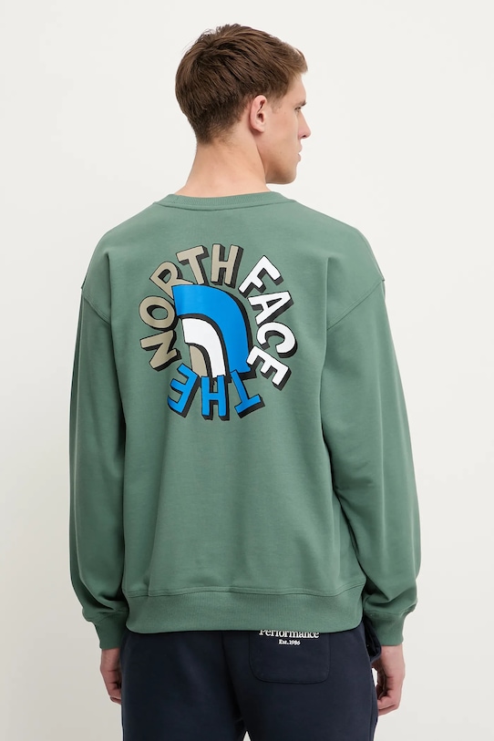 Bavlněná mikina The North Face Nuptse Oversized bez kapuce zelená NF0A8C3UHCH1