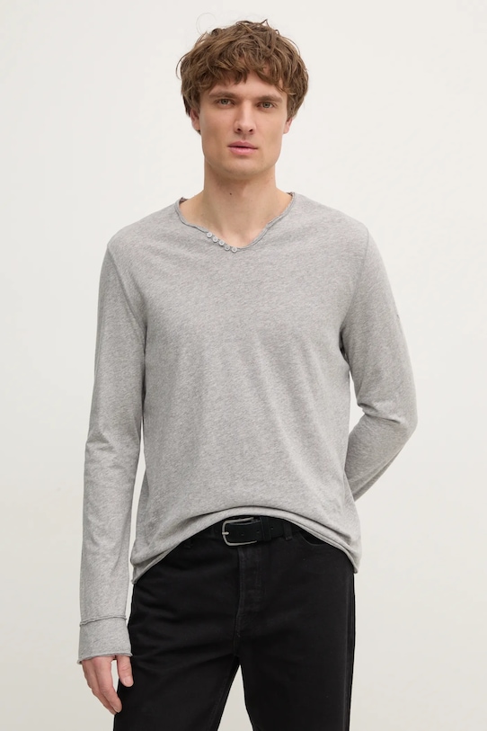 Bavlněné tričko s dlouhým rukávem ZADIG&VOLTAIRE hladký šedá JMTN01630.30