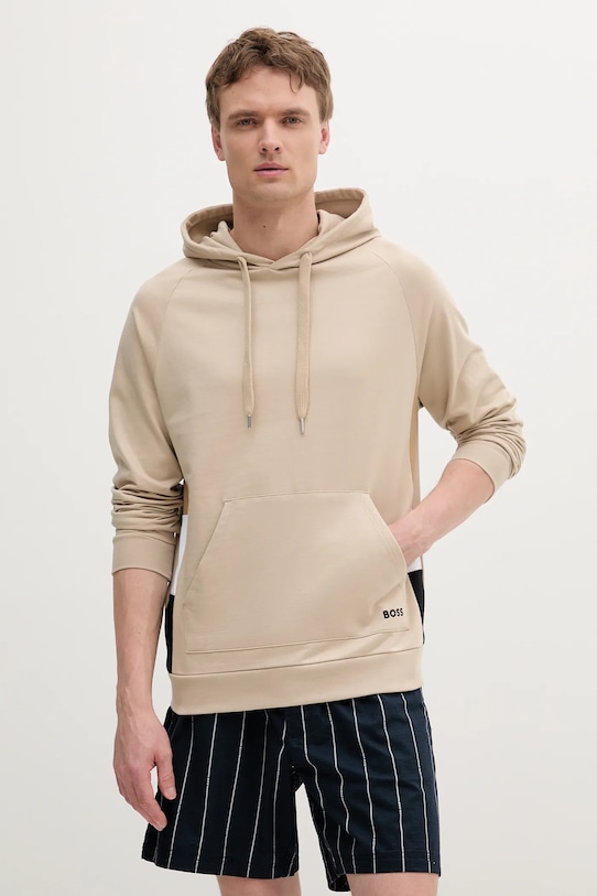Bavlněná mikina BOSS s kapucí béžová 50540741