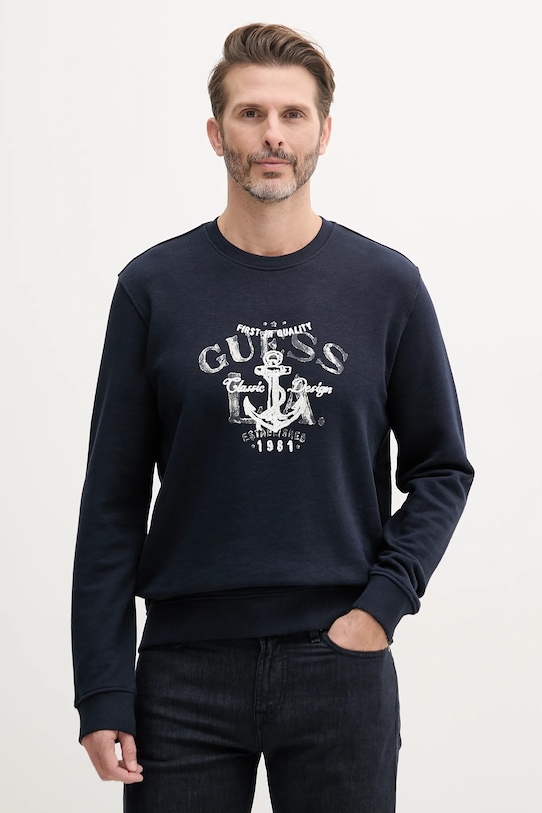 Guess hanorac de bumbac print bleumarin M5GQ07.KCS31