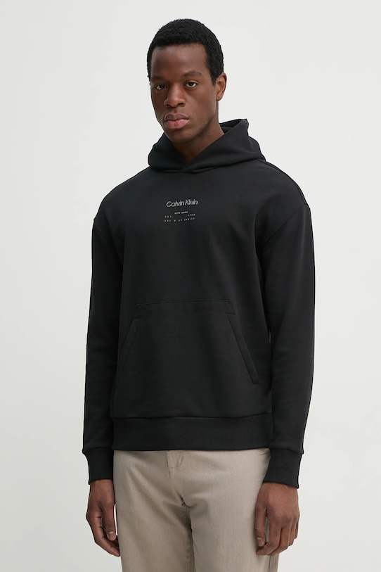 Бавовняна кофта Calvin Klein з капюшоном чорний K10K114262