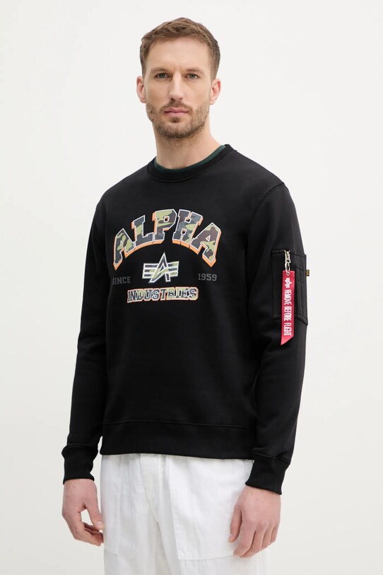 Mikina Alpha Industries College Camo Sweater bez kapuce černá 146306