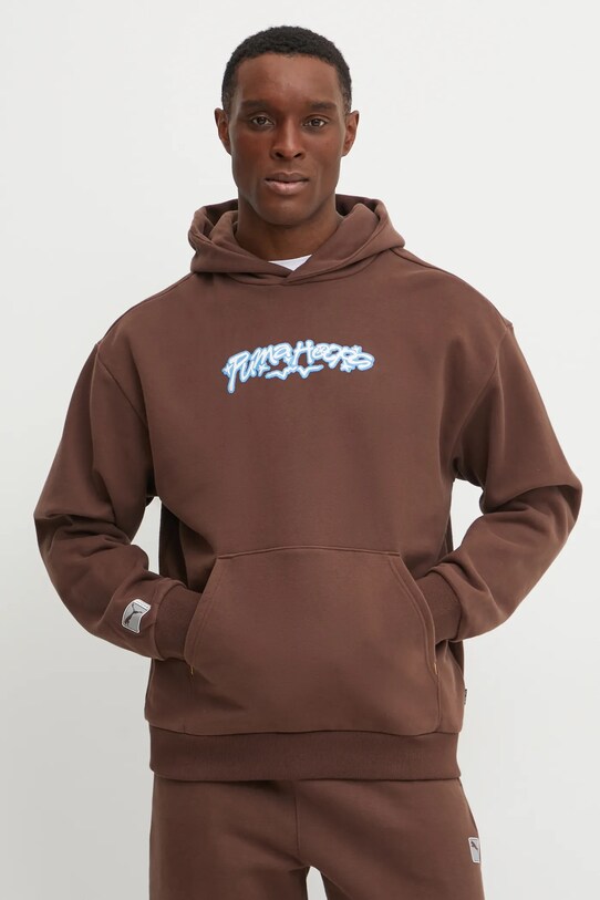 Хлопковая кофта Puma с капюшоном коричневый 630472