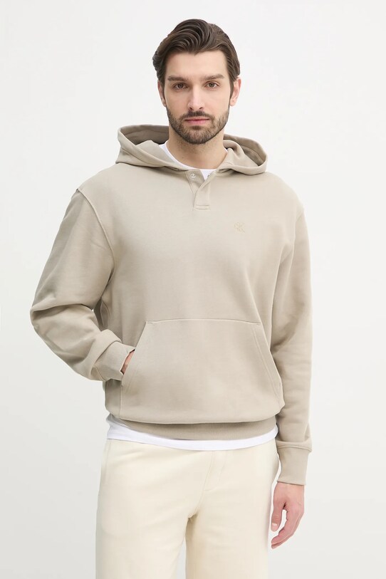 Βαμβακερή μπλούζα Calvin Klein Jeans βαμβάκι μπεζ J30J327227
