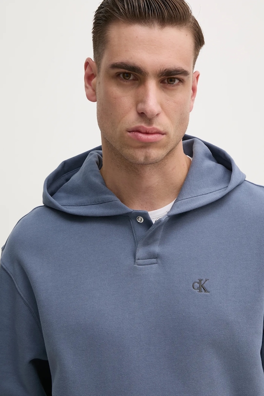 Bombažen pulover Calvin Klein Jeans modra J30J327227