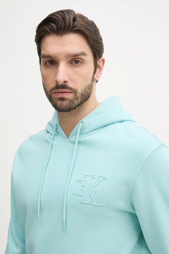 Bavlněná mikina Calvin Klein Jeans tyrkysová J30J327245