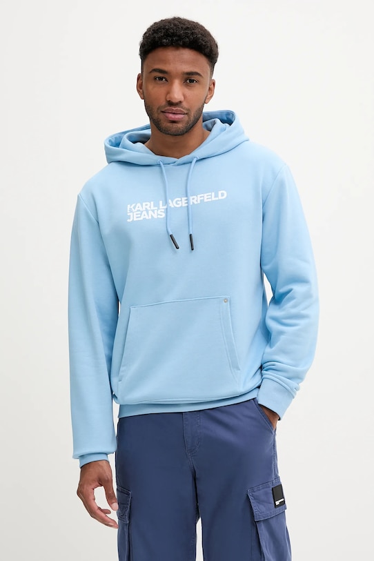 Mikina Karl Lagerfeld Jeans s kapucí modrá A2M20049