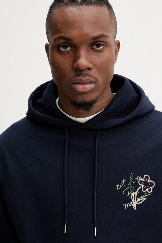 Bavlněná mikina Drôle de Monsieur Le Hoodie Slogan Esquisse námořnická modř G.HO150.CO127.NY
