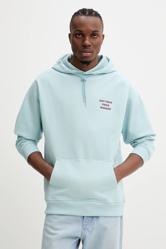 Ρούχα Βαμβακερή μπλούζα Drôle de Monsieur Le Hoodie Slogan G.HO162.CO127.LBE τιρκουάζ